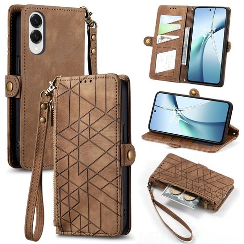 F�r Samsung Galaxy S25 Edge 5G Kunstleder Zipper Wallet Tasche Braun