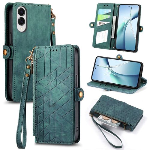 F�r Samsung Galaxy S25 Edge 5G Kunstleder Zipper Wallet Tasche Gr�n