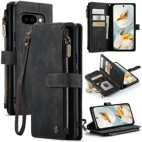 F�r Google Pixel 9a Kunstleder Multifunktion C30 Wallet Tasche Schwarz