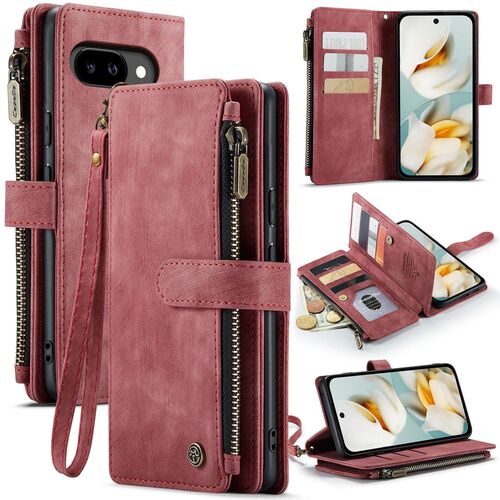 F�r Google Pixel 9a Kunstleder Multifunktion C30 Wallet Tasche Rot