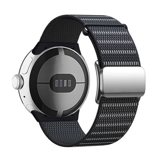 F�r Google Pixel Watch 3 45mm Magnetverschluss Nylon Armband Schwarz