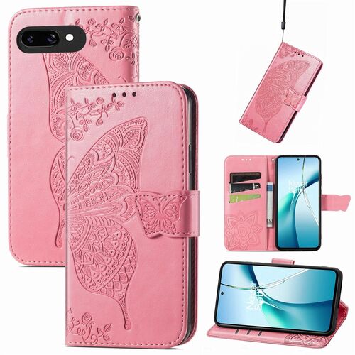 F�r Google Pixel 9a Kunstleder Schmetterling Handy Tasche H�lle Pink