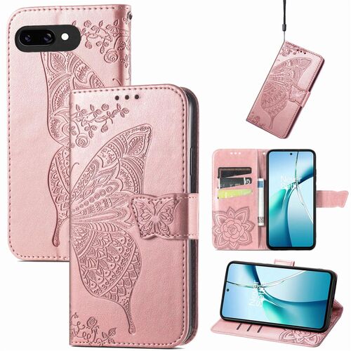 F�r Google Pixel 9a Kunstleder Schmetterling Handy Tasche H�lle Rosa