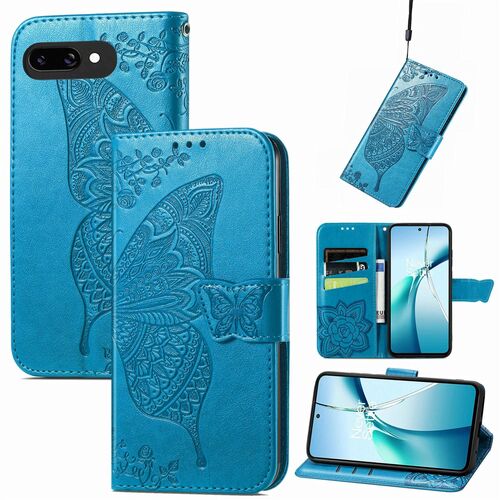 F�r Google Pixel 9a Kunstleder Schmetterling Handy Tasche H�lle Blau