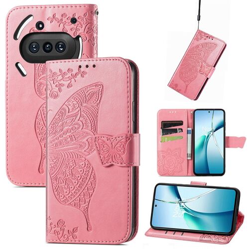 F�r Nothing Phone 3a Kunstleder Schmetterling Handy Tasche H�lle Pink