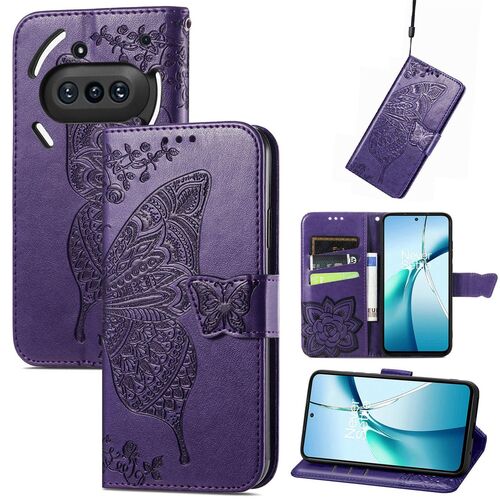 F�r Nothing Phone 3a Kunstleder Schmetterling Handy Tasche H�lle Lila