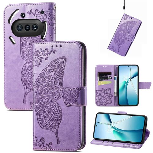 F�r Nothing Phone 3a Kunstleder Schmetterling Tasche H�lle Hell-Lila