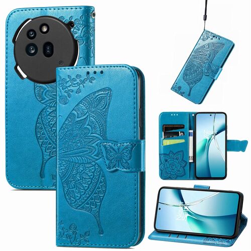 F�r Nothing Phone 3a Pro Kunstleder Schmetterling Tasche H�lle Blau