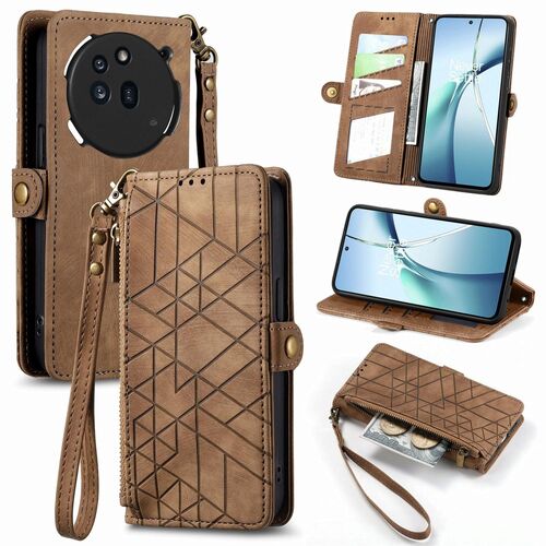 F�r Nothing Phone 3a Pro Kunstleder Design Zipper H�lle Tasche Braun