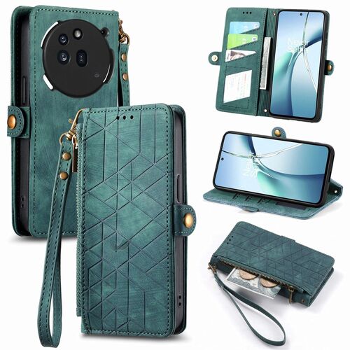 F�r Nothing Phone 3a Pro Kunstleder Design Zipper H�lle Tasche Gr�n
