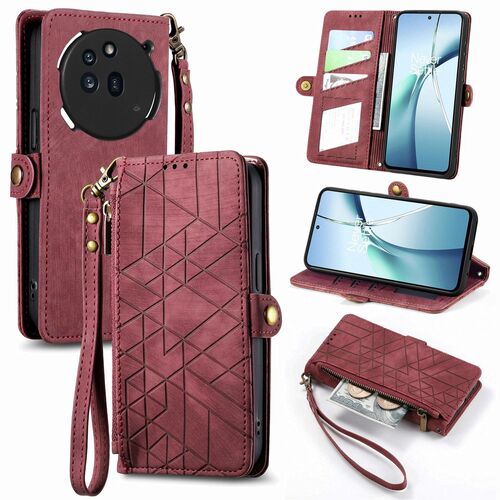 F�r Nothing Phone 3a Pro Kunstleder Design Zipper H�lle Tasche Rot