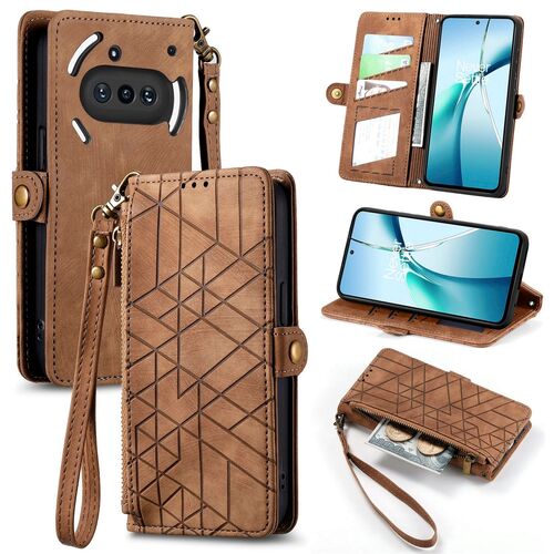F�r Nothing Phone 3a Kunstleder Design Zipper Book H�lle Tasche Braun