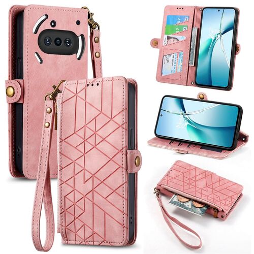 F�r Nothing Phone 3a Kunstleder Design Zipper Book H�lle Tasche Rosa
