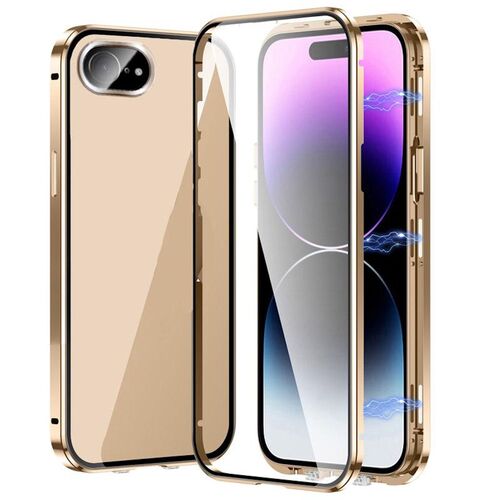 f�r Apple iPhone 16e Beidseitiger Metall Magnet Glas Bumper Gold