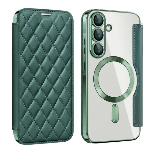 F�r Samsung Galaxy A56 5G Magsafe RFID Kunstleder Schutz H�lle Gr�n