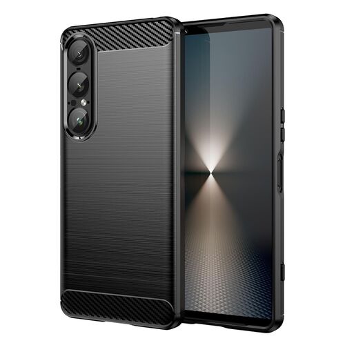 F�r Sony Xperia 1 VII Carbon Brushed Design Textur TPU H�lle Schwarz