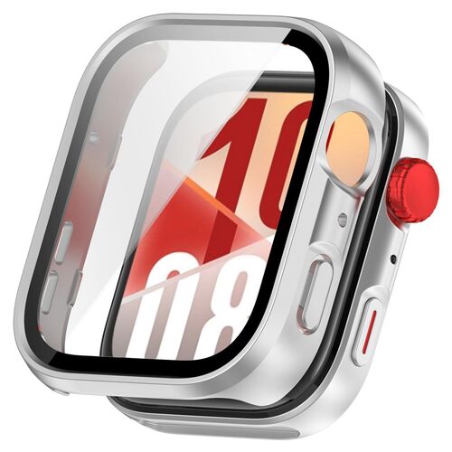 F�r Huawei Watch Fit 4 Kunststoff Schutz H�lle + 9H Hart Glas Silber