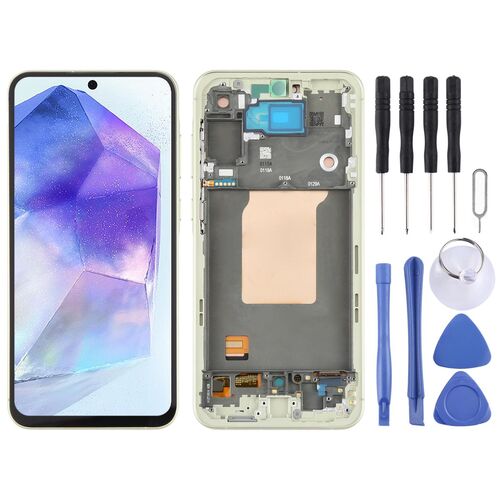 Fr Samsung Galaxy A55 OLED LCD Display mit Rahmen Ersatzteil Light Green
