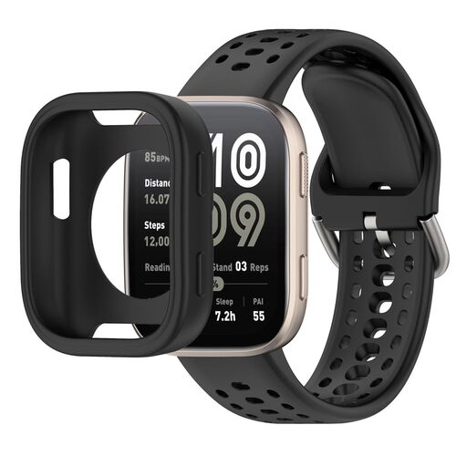 F�r Amazfit Bip 6 Silikon Schutzh�lle mit integriertem Armband Schwarz