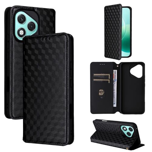 F�r Honor 400 Lite Cubic Design Flip Kunstleder Wallet H�lle Schwarz