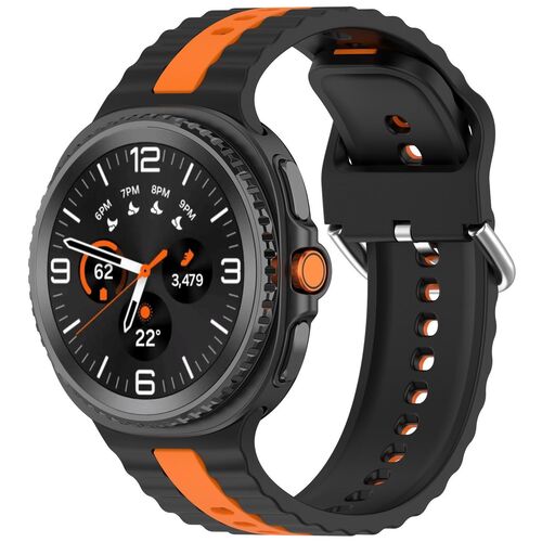 F�r Samsung Galaxy Watch 8 / 8 Two Color Silikon Band Schwarz / Orange