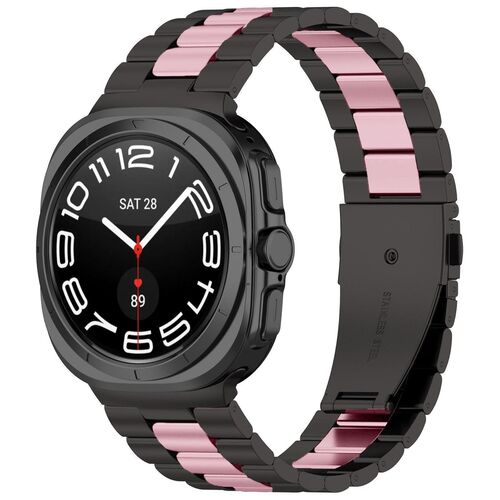 F�r Samsung Galaxy Watch 8 / 8 Classic Edelstahl Band Schwarz / Rosa