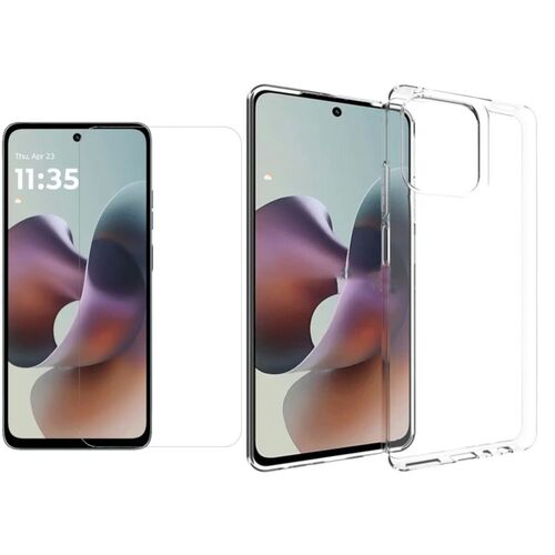 F�r Motorola Moto G56 5G Silikon TPU H�lle Transparent + H9 Hart Glas