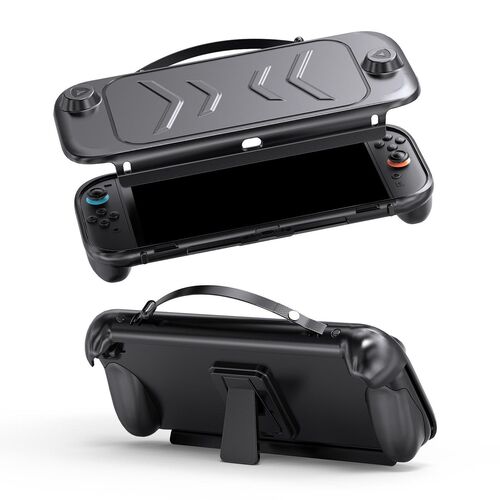 F�r Nintendo Switch 2 Full Body Schutz TPU H�lle mit Halterung Schwarz