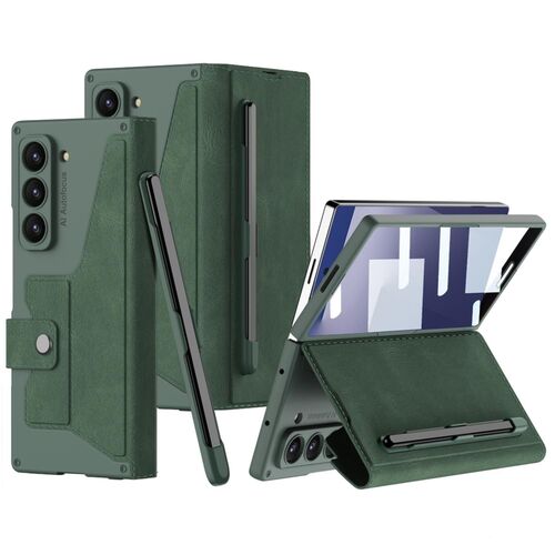 F�r Samsung Galaxy Z Fold7 5G GKK Flip Leder H�lle Stifthalter Gr�n
