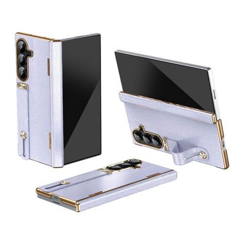 F�r Samsung Galaxy Z Fold7 Design Leder H�lle mit Handriemen Lila