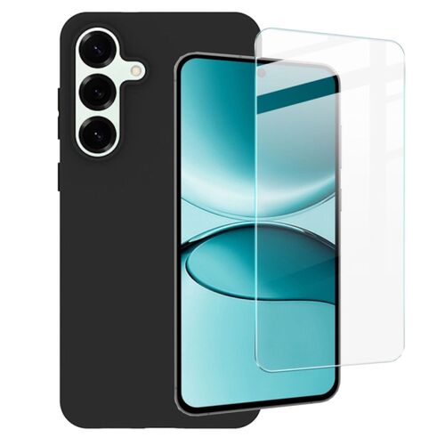 F�r Samsung Galaxy S25 FE Silikon TPU H�lle Schwarz + 9H Hart Glas