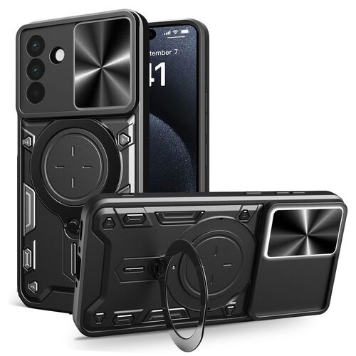 F�r Samsung Galaxy A56 5G Sliding Kamera TPU PC Ring H�lle Schwarz