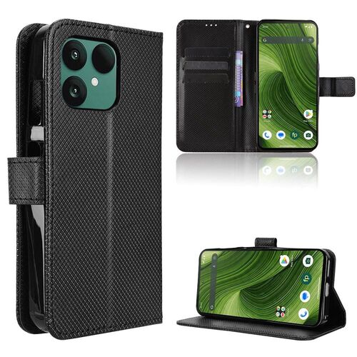 F�r Fairphone 6 Diamant Design Book Wallet Kunstleder H�lle Schwarz