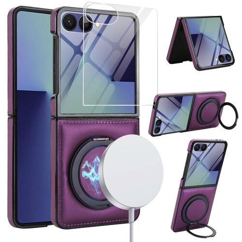 F�r Samsung Galaxy Z Flip7 MagSafe Ring integriertes Glas H�lle Lila