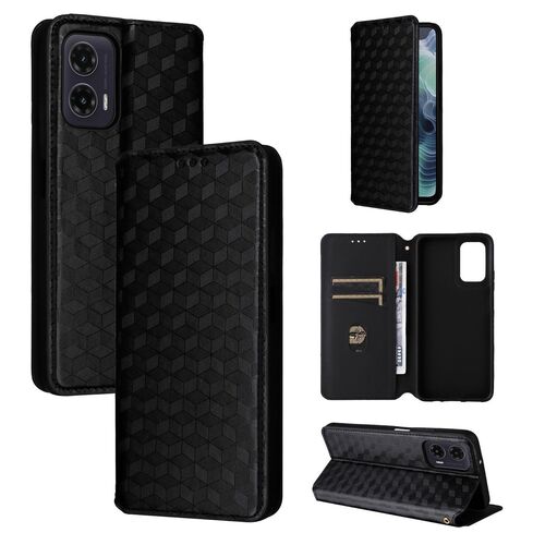 F�r Motorola Moto G35 5G Cubic Flip Kunstleder Wallet H�lle Schwarz