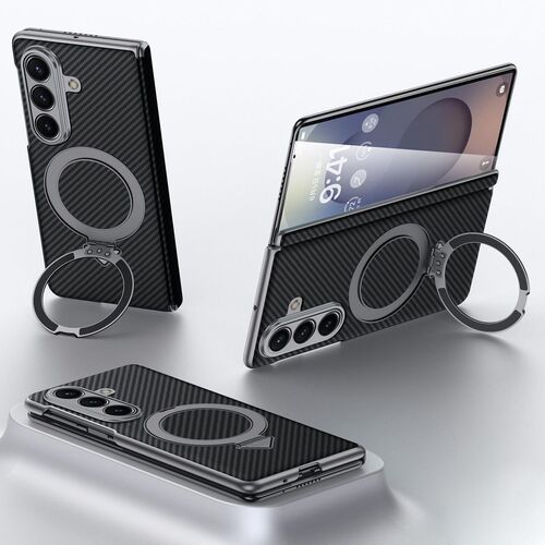 F�r Samsung Galaxy Z Fold7 Kevlar Textur MagSafe Ring H�lle Schwarz