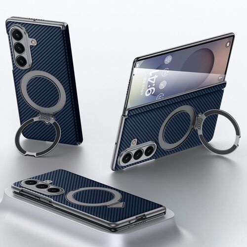 F�r Samsung Galaxy Z Fold7 Kevlar Textur MagSafe Ringhalter H�lle Blau