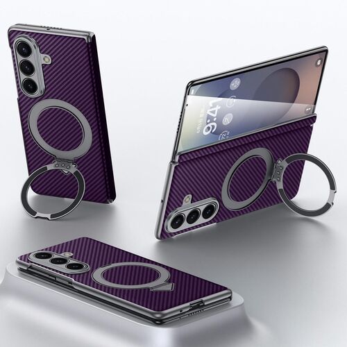 F�r Samsung Galaxy Z Fold7 Kevlar Textur MagSafe Ringhalter H�lle Lila