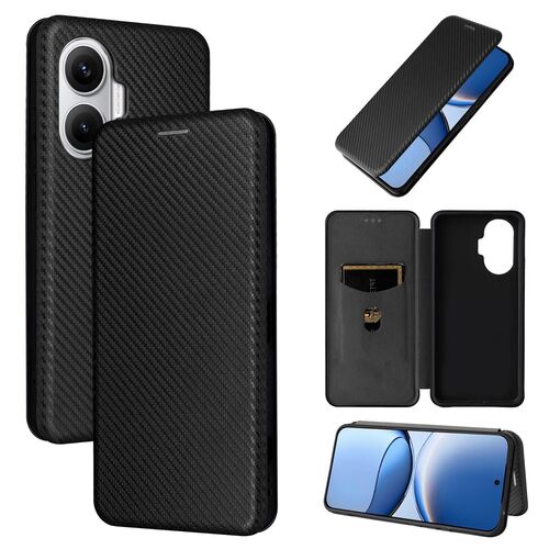 F�r Xiaomi Poco F7 5G Carbon Faser Flip Textur Schutz H�lle Schwarz