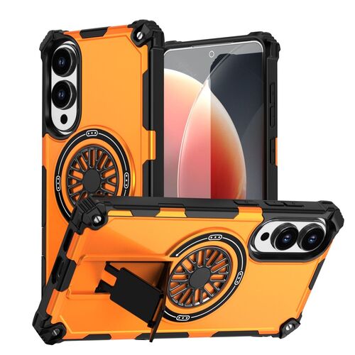 F�r Samsung Galaxy S25 Edge MagSafe Hybrid Metall Ring H�lle Orange