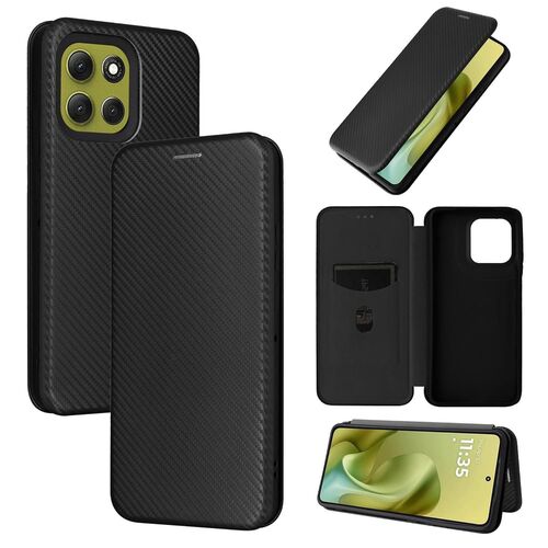 F�r Motorola Moto G86 5G Carbon Faser Flip Textur Schutz H�lle Schwarz