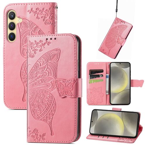 F�r Samsung Galaxy S25 FE 5G Kunstleder Schmetterling Book H�lle Pink