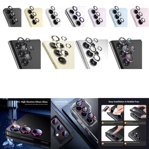 Aluminium Schutz Ring Kamera + H9 Tempered Hart Glas fr Samsung Modelle