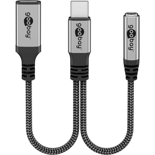 Goobay Adapter USB-C auf USB-C + 3,5 mm Klinke (AUX) Schwarz/Grau