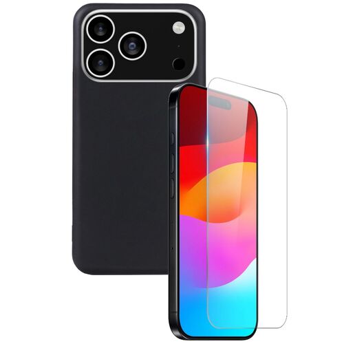 F�r Apple iPhone 17 Pro Max Silikon TPU H�lle Schwarz + 9H Hart Glas