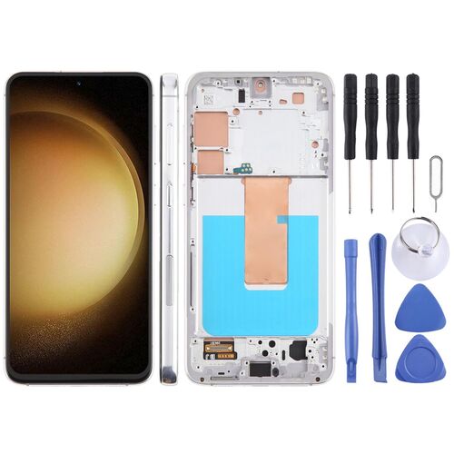 F�r Samsung Galaxy S23 Plus TFT LCD Display mit Rahmen Ersatzteil Silber
