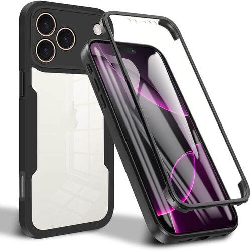 F�r Apple iPhone 17 Pro Full Body 360 Grad Acryl TPU H�lle Schwarz