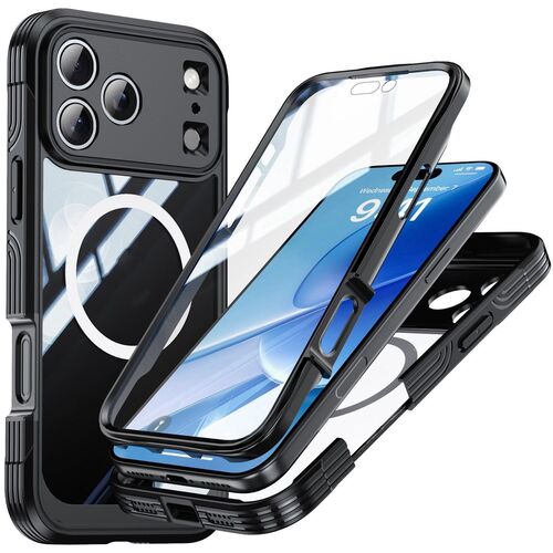 F�r Apple iPhone 17 Pro MagSafe Full Body Hybrid Tasche Bumper Schwarz