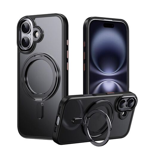 F�r Apple iPhone 17 Frosted 360 Ring MagSafe TPU + PC H�lle Schwarz