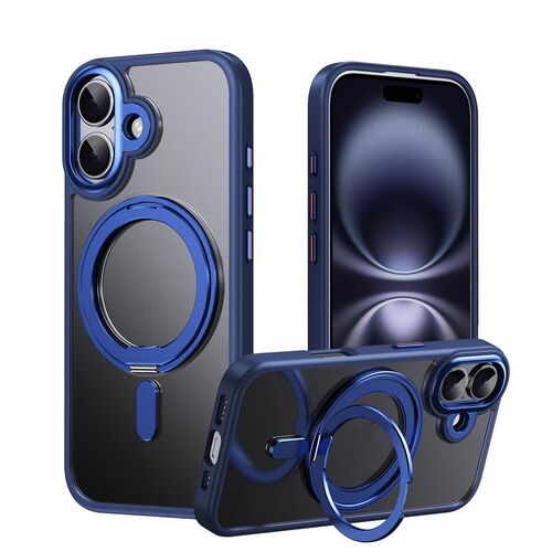 F�r Apple iPhone 17 Frosted 360 Grad Ring MagSafe TPU + PC H�lle Blau